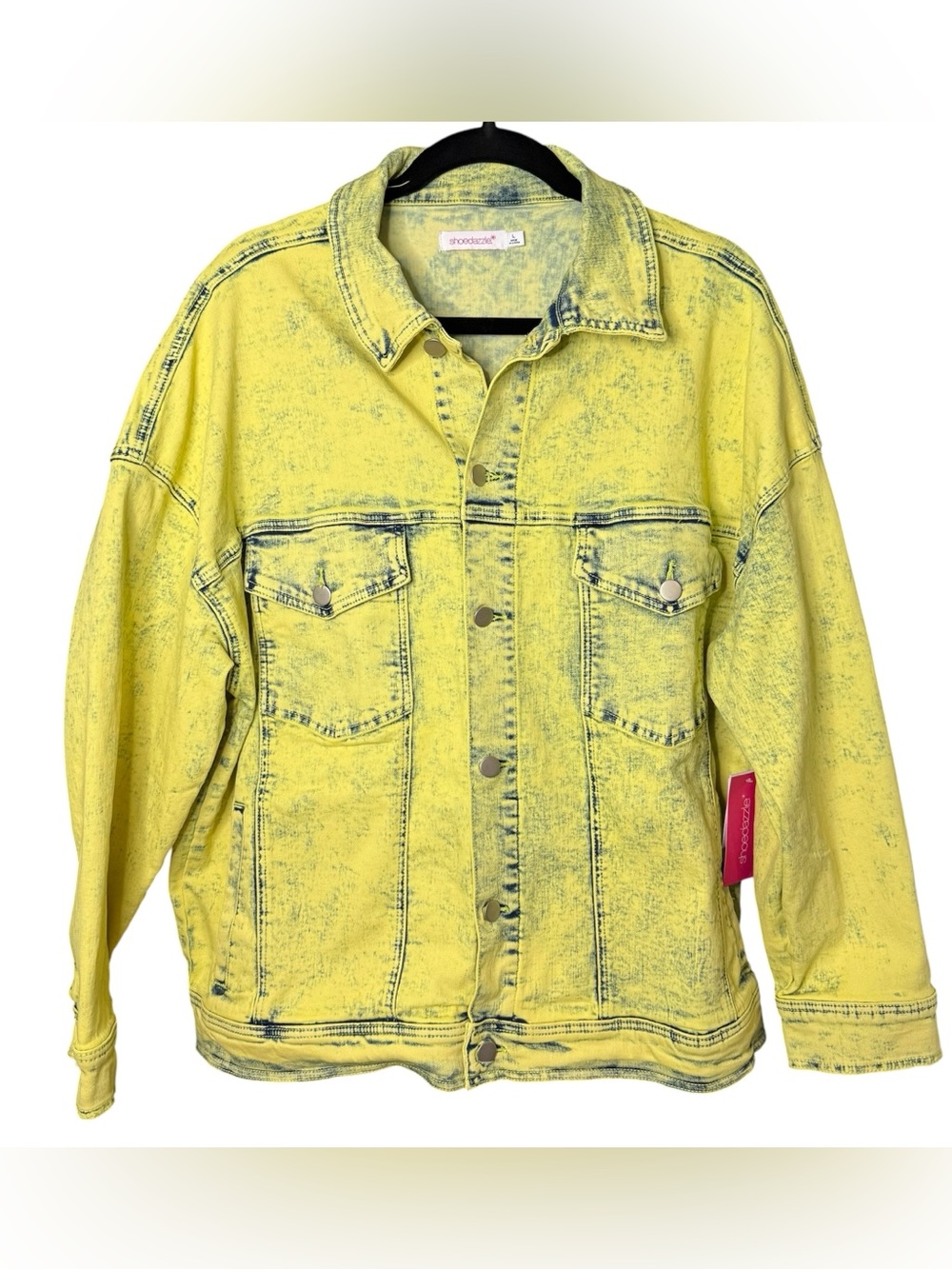Shoe Dazzle Yellow Acid-Wash Oversized Denim Jacket
